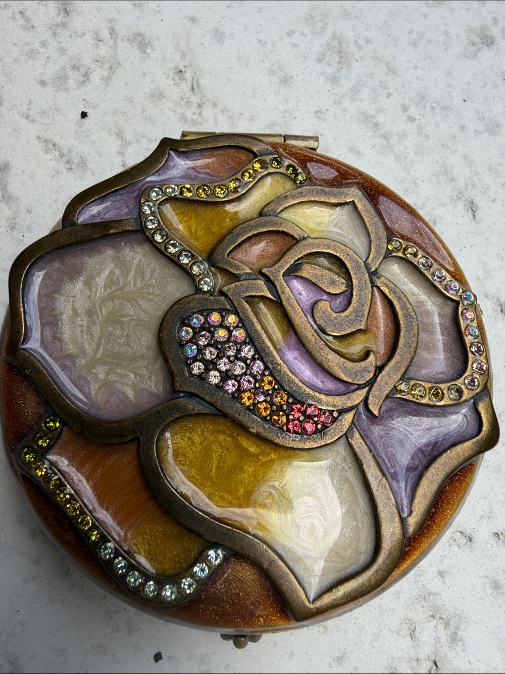 Jay Strongwater Brown and Purple Floral Enamel Compact